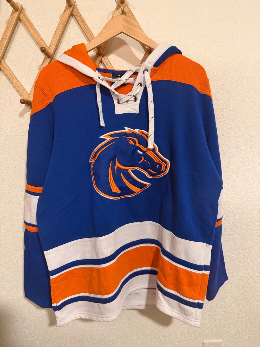 Boise State Broncos Hockey Sweater Style Lace-Up Hoodie